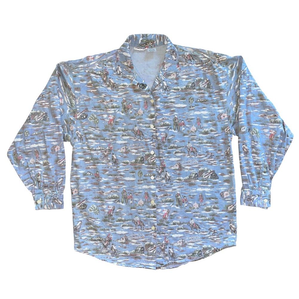 VTG Coastline Adult L Snowy Western Rodeo Hawaiian Long Sleeve Button Up Shirt